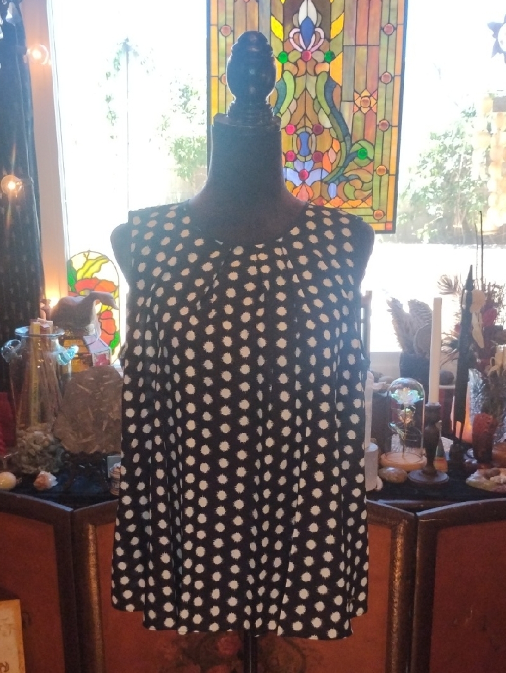 OSNT Michael Kors Black Long-Sleeve Polka Dot Tunic Blouse L/P